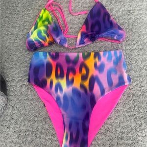 Bright Hot Pink Multicolor Bikini Set